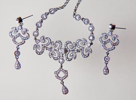 Canadian Tiaras & Jewellery - Silver Plated Swarovski Necklace & Drop Earrings - Wedding / Special Occasions / Evening Wear Jewellery & Tiaras from the Wedding Accessories Boutique - Oxfordshire section